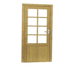 Vuren enkele 8-ruits deur inclusief kozijn,  900mm x 2010mm, groen geïmpregneerd