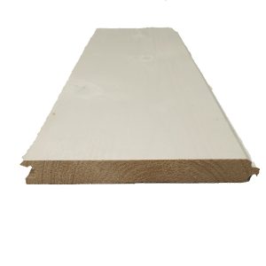 144360 - Visbekdeel, vellingdeel, vloerdeel dakbeschot  (1 zijde recht andere zijde met v-kantje 18 x 145 werkend 140mm lengte 4200mm wit gespoten ral 9001