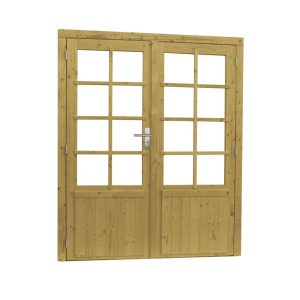 Vuren dubbele 8-ruits deur inclusief kozijn, 1680mm x 2010mm, groen geïmpregneerd